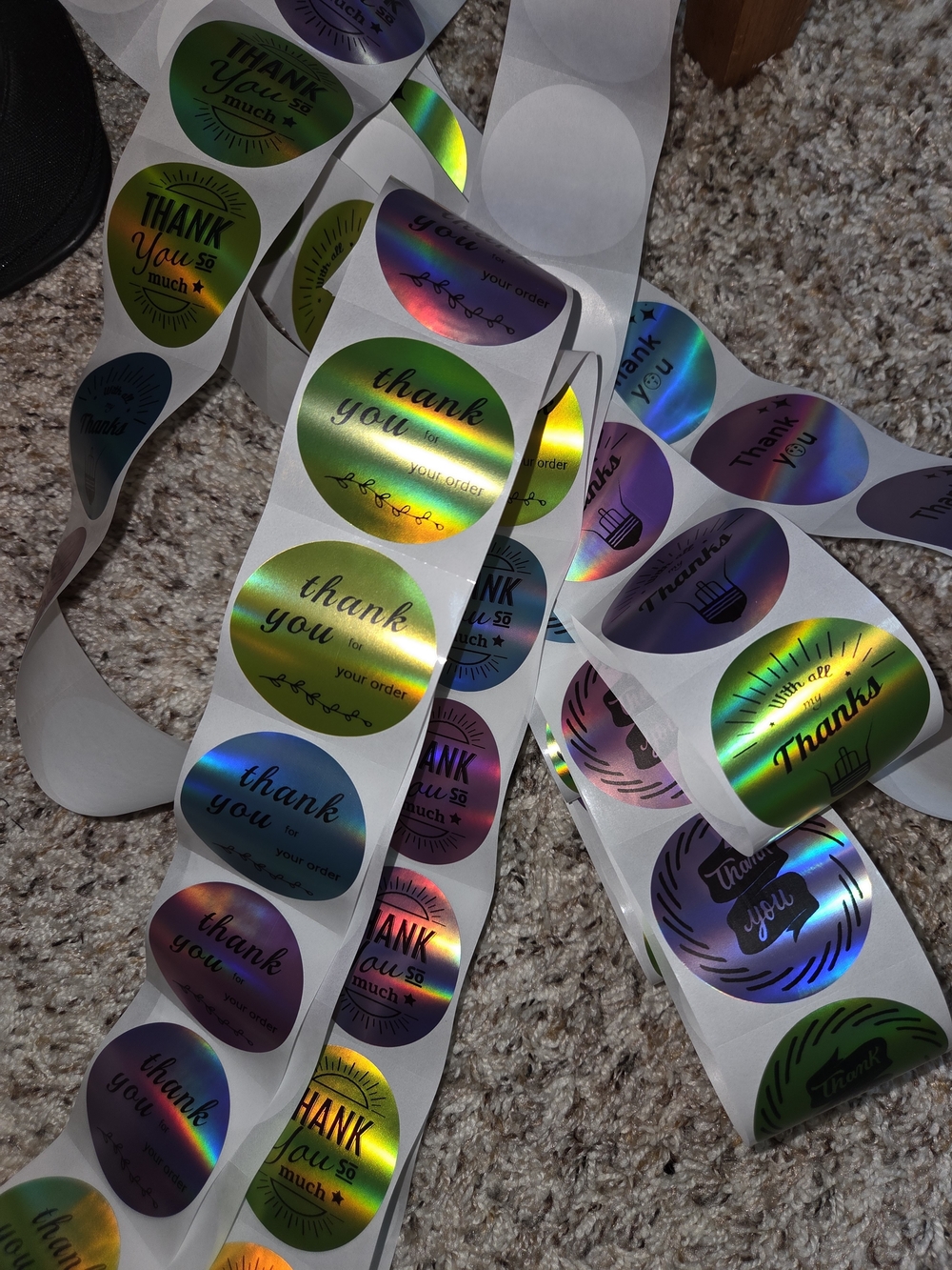 Holographic "Thank You" Sticker Rolls - Multicolor